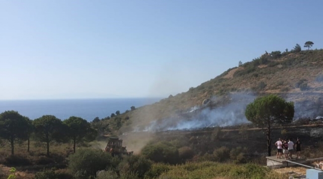 Foça'da Araç Yangını Makilik Alana Sıçradı